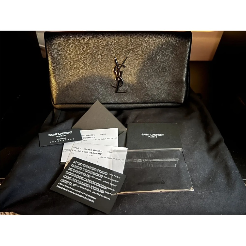 YSL West Hollywood Clutch in Grain De Poudre, Black Hardware